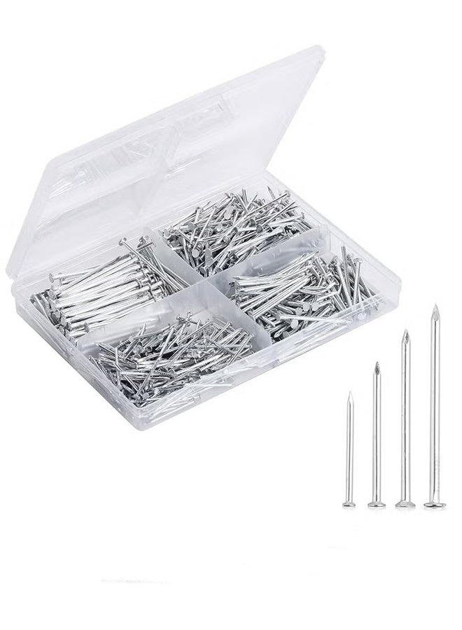 واي جيه عدة مسامير متنوعة، 200 قطعة، 4 مقاسات، فضية، مسامير صغيرة لتعليق الصور، مسامير تشطيب، مسامير حائط ذهبية للتعليق، مسامير دبوس، مسامير معدات، مسامير متنوعة، مسامير مجلفنة - Image 1